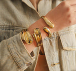 pulseira geométrica larga de metal liso brilhante, pulseira boho, textura de metal, banhado a ouro 18k, joias à prova d'água, decoração de presente