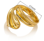 pulseira geométrica larga de metal liso brilhante, pulseira boho, textura de metal, banhado a ouro 18k, joias à prova d'água, decoração de presente