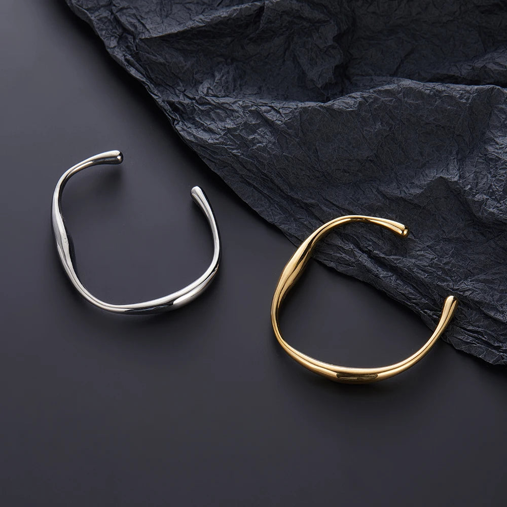 Pulseira de aço inoxidável para mulheres, pulseiras irregulares prateadas com abertura ajustável, pulseiras para casal, acessórios de joias, presentes