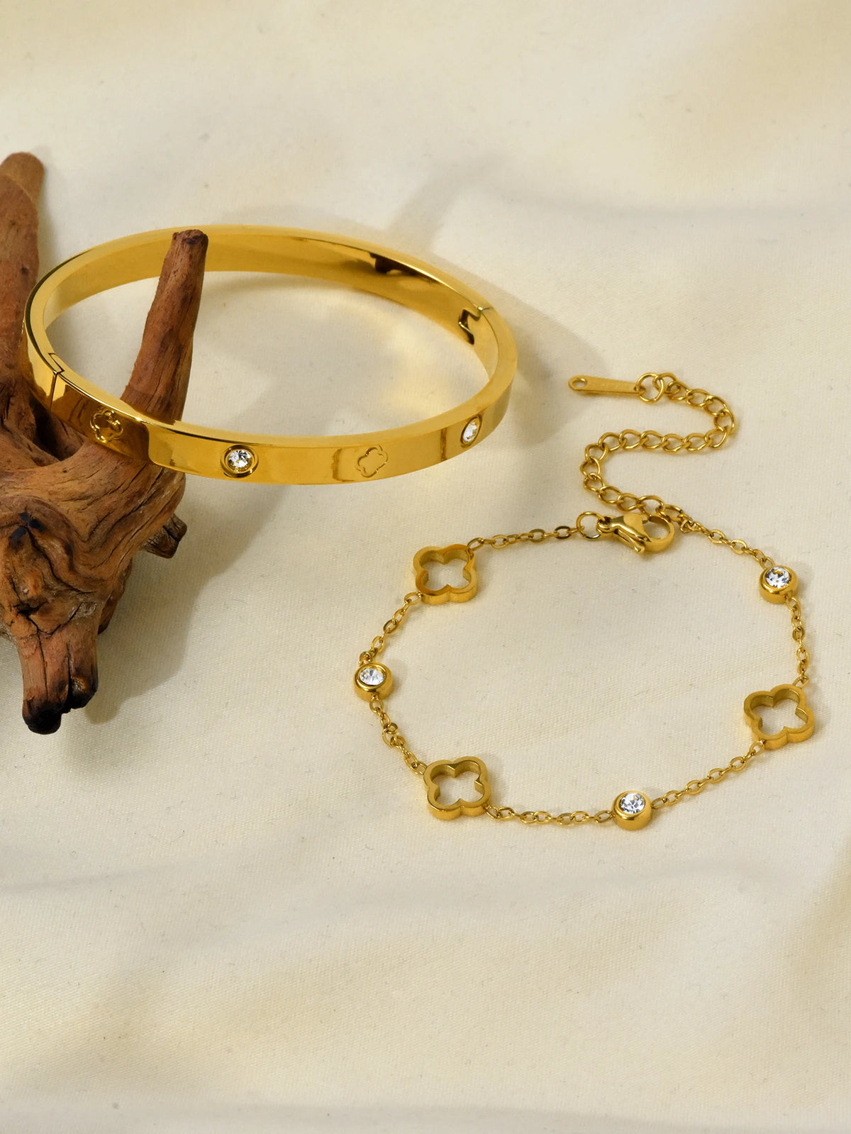 pulseira de trevo de aço inoxidável e conjunto de pulseira de zircônia para acessórios ou presentes diários femininos