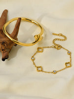 2 peças elegante pulseira de trevo de aço inoxidável e conjunto de pulseira de zircônia para acessórios ou presentes diários femininos