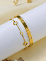 Pulseira de trevo de aço inoxidável e conjunto de pulseira de zircônia para acessórios ou presentes diários femininos