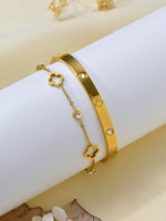 2 peças elegante pulseira de trevo de aço inoxidável e conjunto de pulseira de zircônia para acessórios ou presentes diários femininos