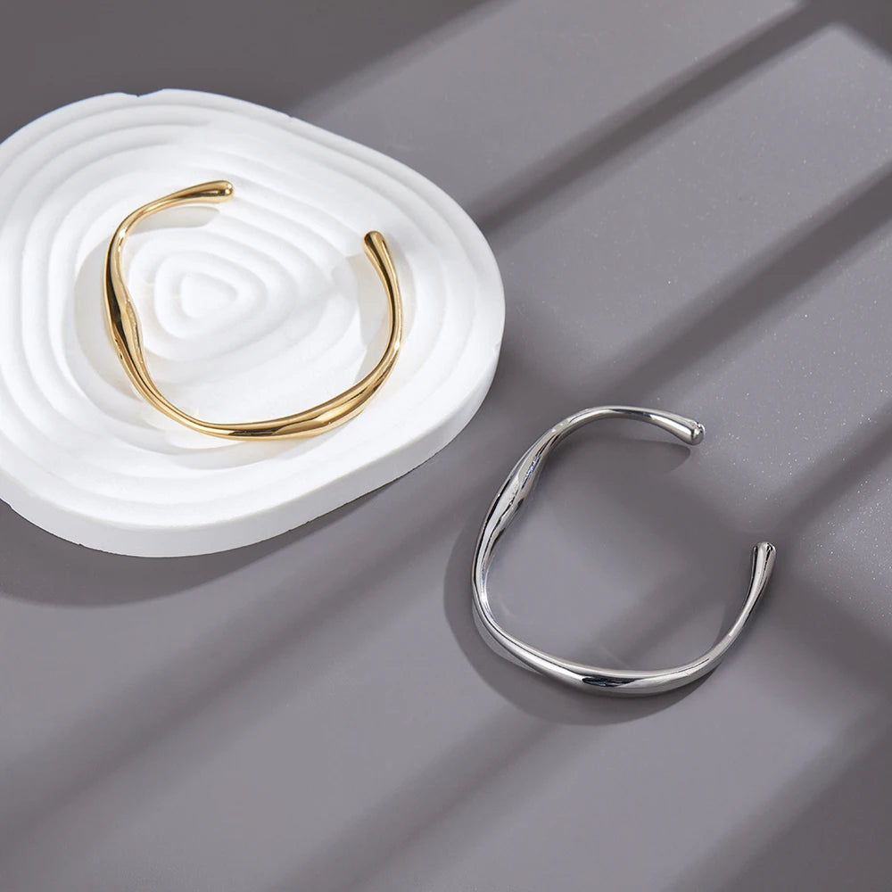 Pulseira de aço inoxidável para mulheres, pulseiras irregulares prateadas com abertura ajustável, pulseiras para casal, acessórios de joias, presentes