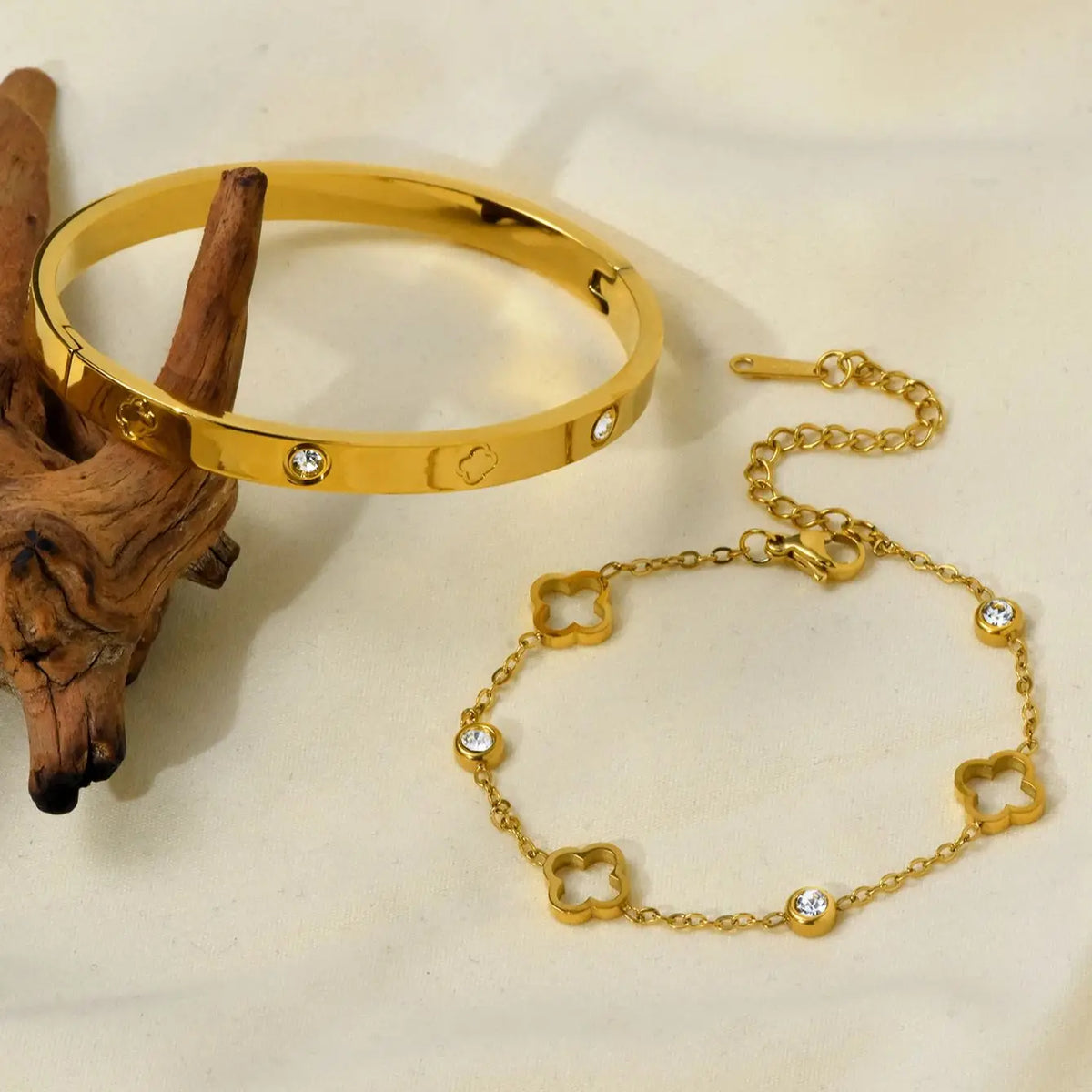 pulseira de trevo de aço inoxidável e conjunto de pulseira de zircônia para acessórios ou presentes diários femininos