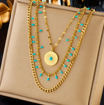 Xiyanike 316l aço inoxidável colar dourado três correntes círculo pingente nova chegada acessórios para mulheres jóias presente collier