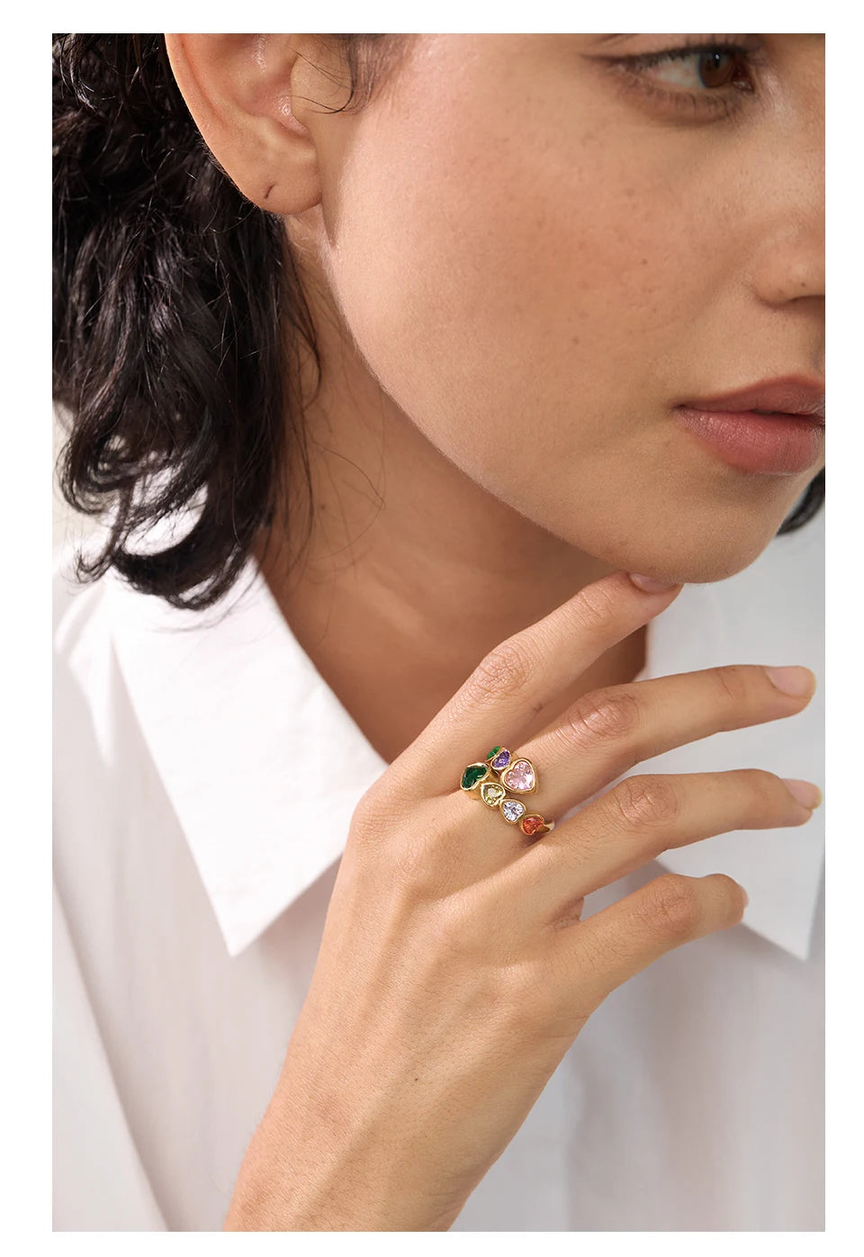 Anel delicado zircônia cúbica coração aço inoxidável cor dourada ajustável moda anel aberto de alta qualidade chique charme joias