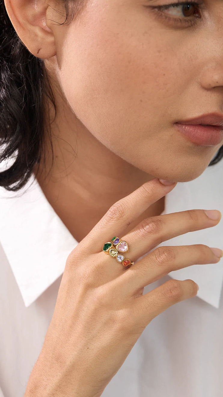 Anel delicado zircônia cúbica coração aço inoxidável cor dourada ajustável moda anel aberto de alta qualidade chique charme joias