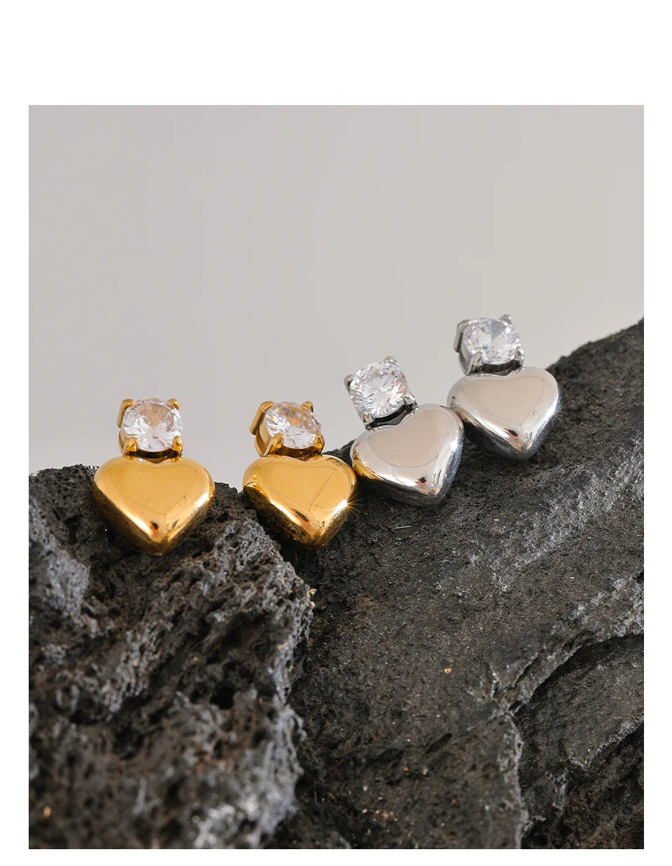 Brincos de coração com zircônia cúbica AAA brilhante hipoalergênico joias