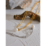 colar imitação de pérolas de aço inoxidável contas redondas corrente pingente colar para mulheres ouro prata cor jóias