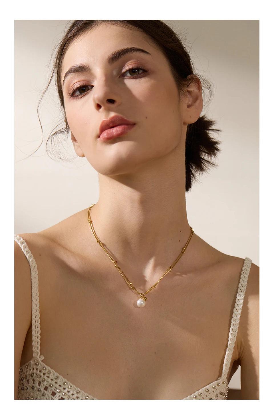 colar de pérolas de aço inoxidável contas redondas corrente pingente colar para mulheres ouro prata cor jóias