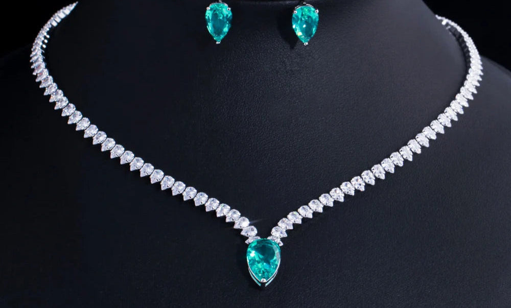 Colar e Brincos Conjunto para Mulheres, Joias Elegantes, Traje de Festa de Noivado, Verde Claro
