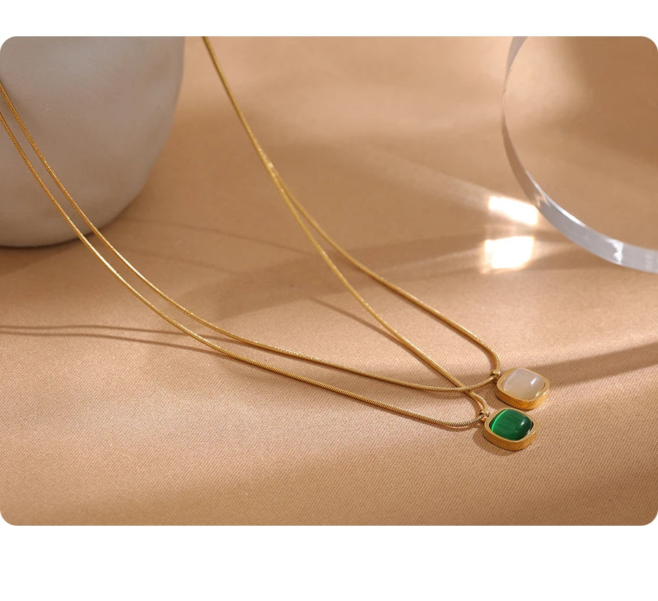 colar quadrado verde opala pedra pingente gota balançar colar para mulheres charme jóias minimalista