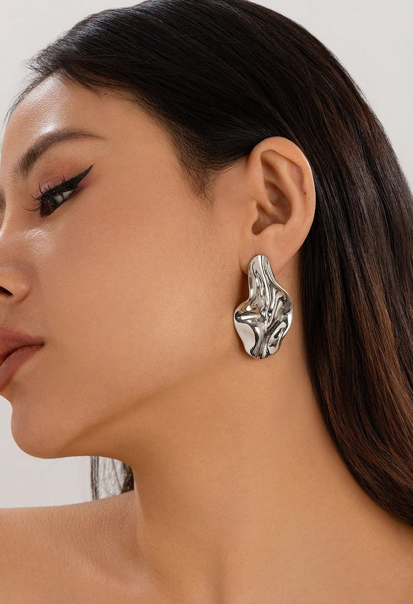 Brincos Plissados De Metal Irregular Para Mulheres, Estética Criativa, Joias De Festa, Novo