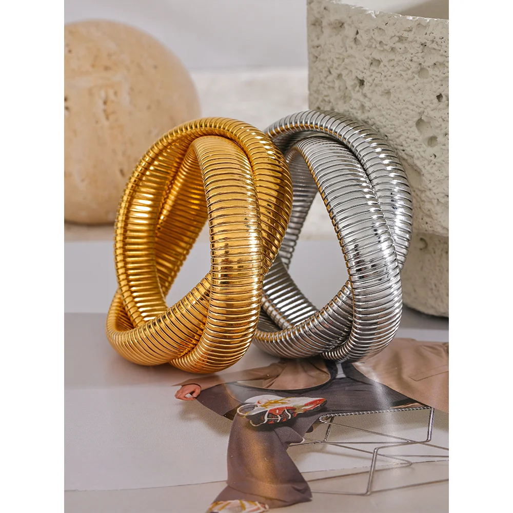 Pulseira de metal, aço inoxidável 316l, à prova d'água, ouro 18k, textura banhada a pvd, joias