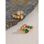 Anel delicado zircônia cúbica coração aço inoxidável cor dourada ajustável moda anel aberto de alta qualidade chique charme joias