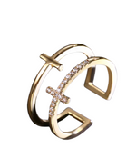 Anel Duplo com Cruz e Zircônio Brilhante