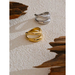 Anel de metal de aço inoxidável, camada dupla geométrica fundida de alta qualidade, textura resistente à água, joias diárias da moda