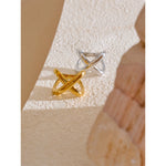 Anel de dedo geométrico em forma de X de aço inoxidável banhado a PVD à prova d'água metal liso joias polidas feitas à mão