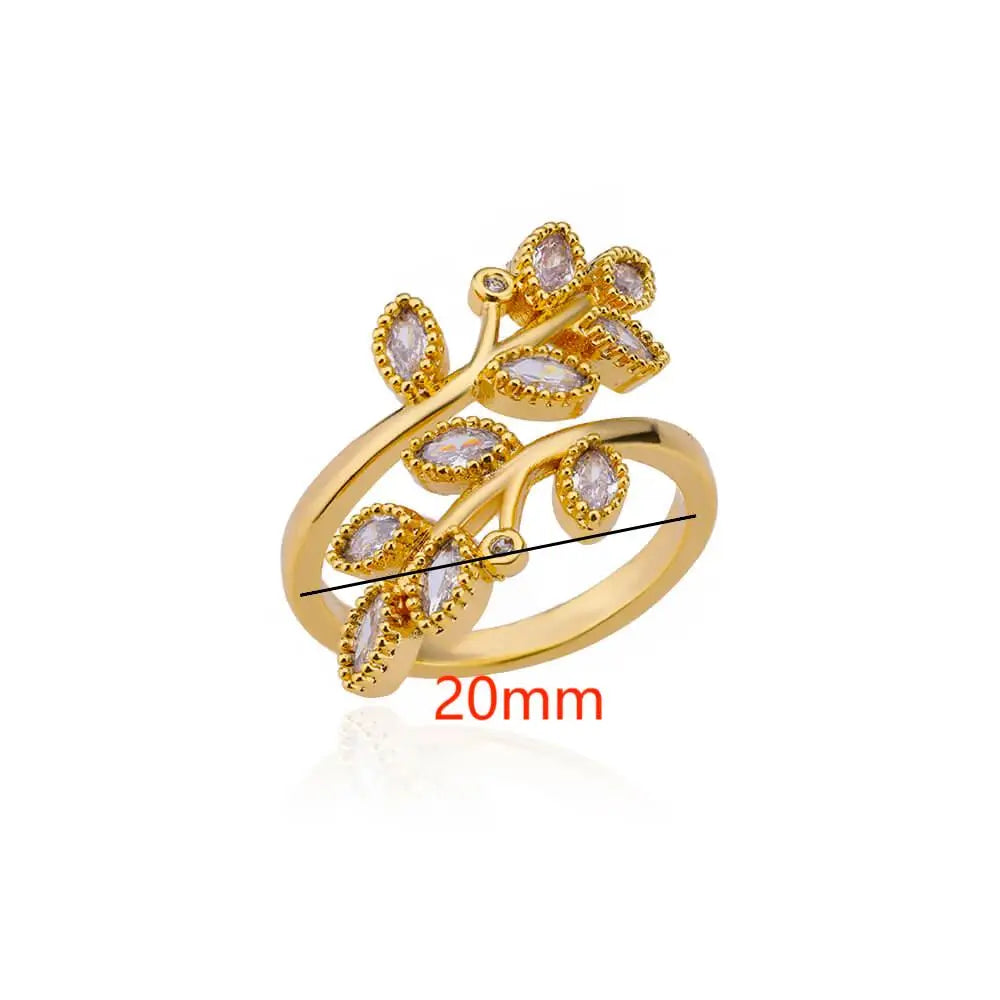 Anel Ajustável Folhas de Zirconio ouro