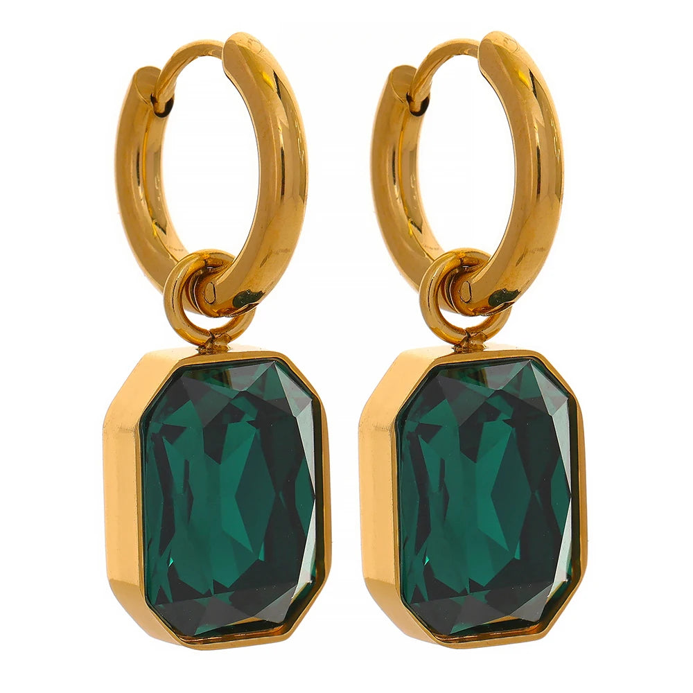 Brincos de zircônia cúbica verde banhados a ouro 18k