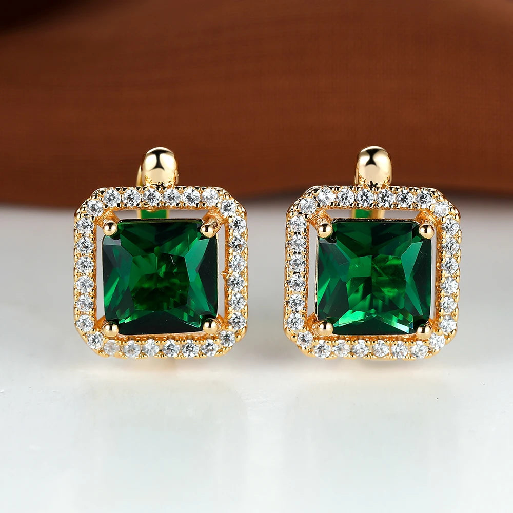 Pedra quadrada verde zircãobrincos bonito feminino cristal brincos cor verde brincos para jóias femininas
