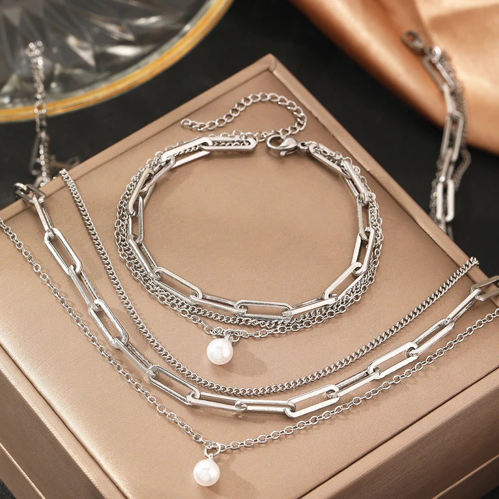 Conjunto de Joias Pérola e Corrente