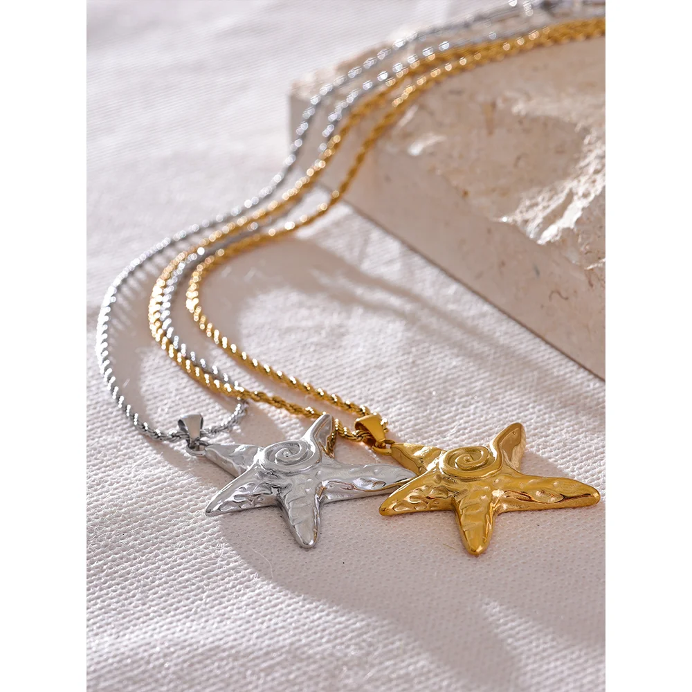 Colar com pingente de estrela do mar em aço inoxidável 316L, à prova de ferrugem, banhado a ouro 18K PVD, joias individuais para férias