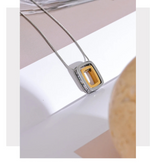 Colar quadrado oco dupla camada sobreposição pingente colar zircônia cúbica 