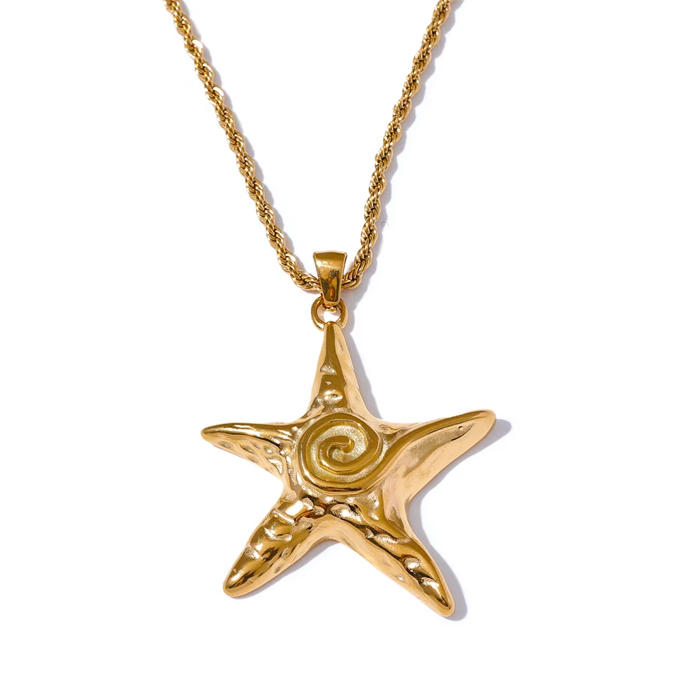 Colar com pingente de estrela do mar em aço inoxidável 316L, à prova de ferrugem, banhado a ouro 18K PVD, joias individuais para férias