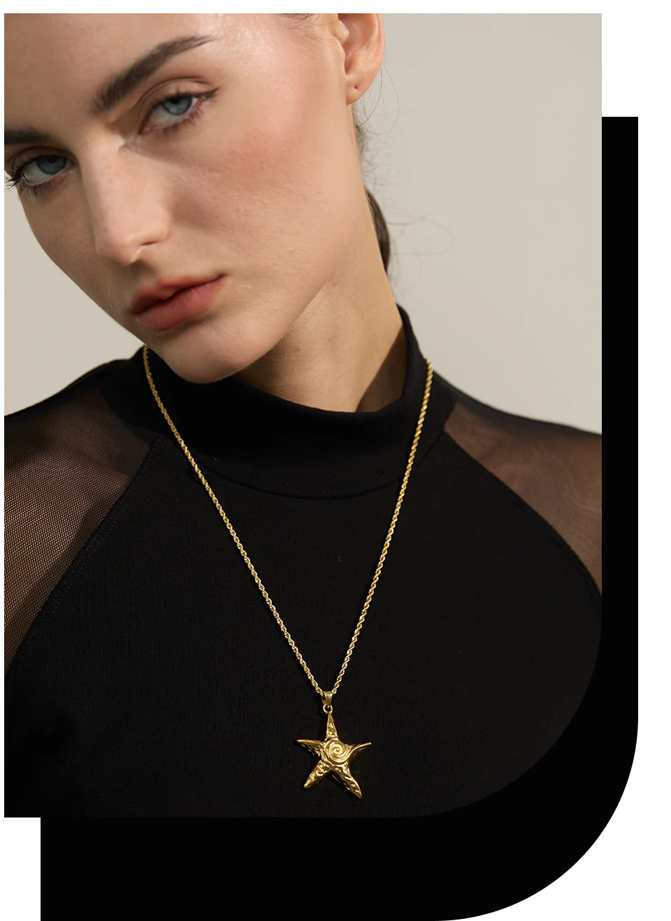 Colar com pingente de estrela do mar em aço inoxidável 316L, à prova de ferrugem, banhado a ouro 18K PVD, joias individuais para férias