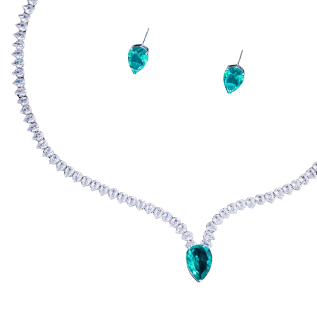 Colar e Brincos Elegância em Verde Claro