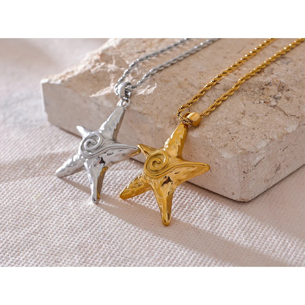 Colar com pingente de estrela do mar em aço inoxidável 316L, à prova de ferrugem, banhado a ouro 18K PVD, joias individuais para férias