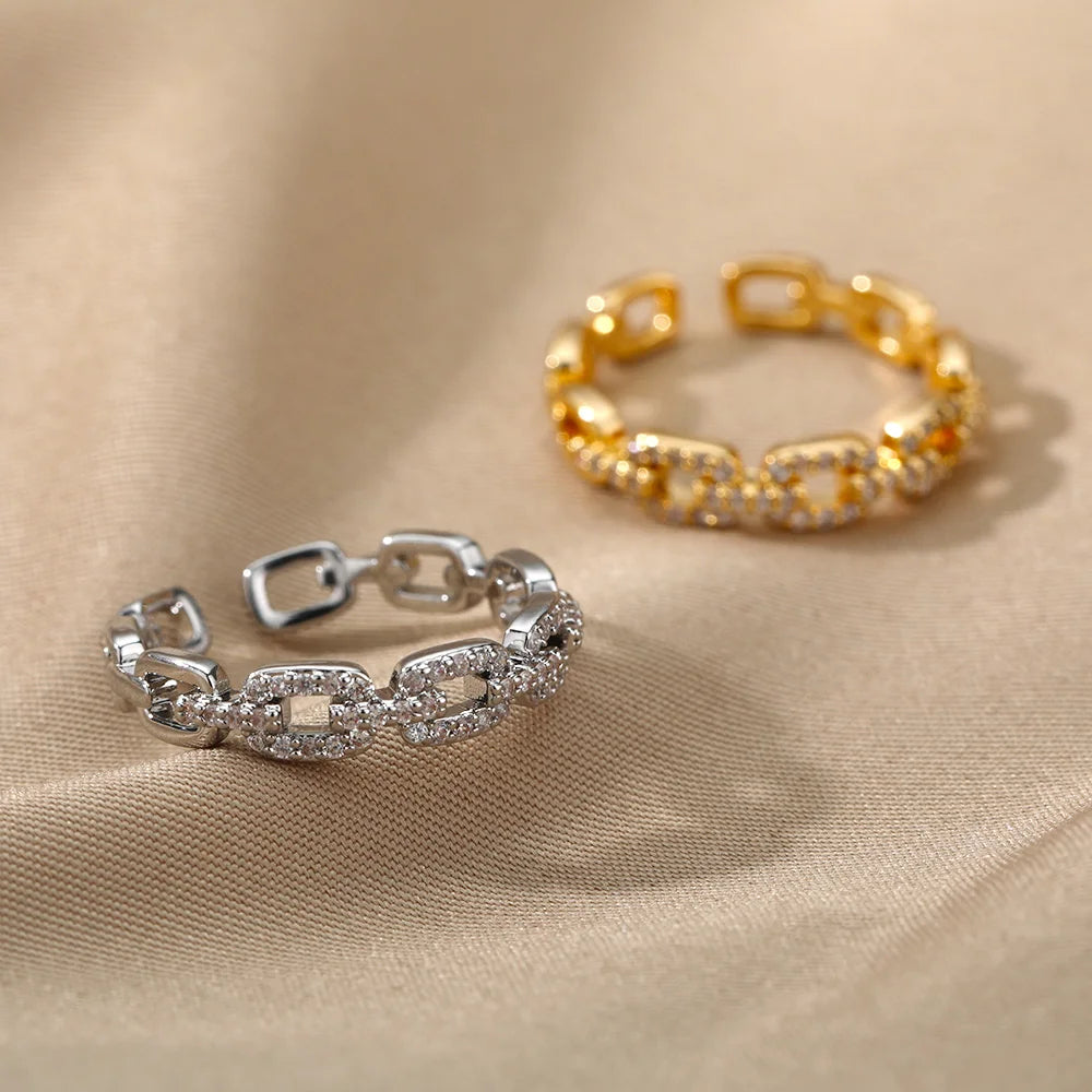 Clássico zircão torção corrente anéis para mulheres de aço inoxidável elegante casal anel jóias de casamento presente bijoux femme frete grátis