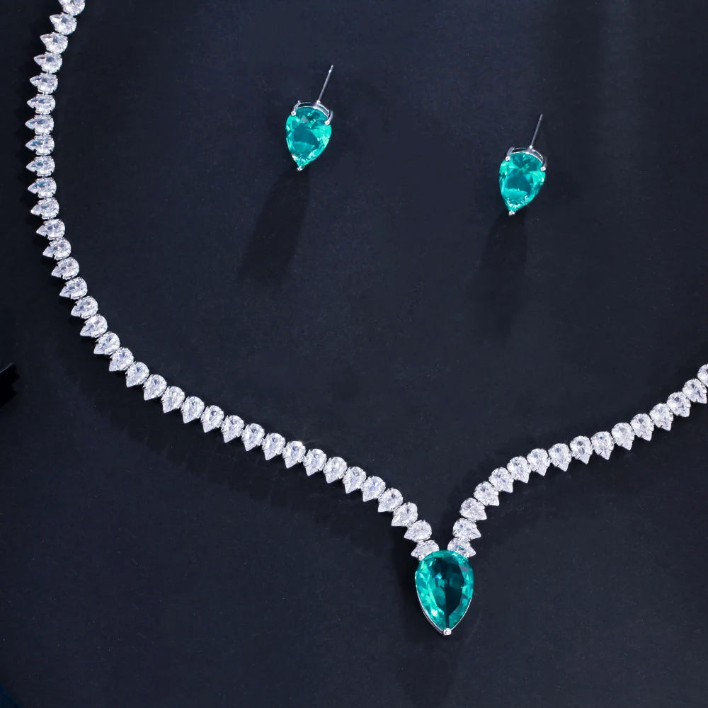 Colar e Brincos Conjunto para Mulheres, Joias Elegantes, Traje de Festa de Noivado