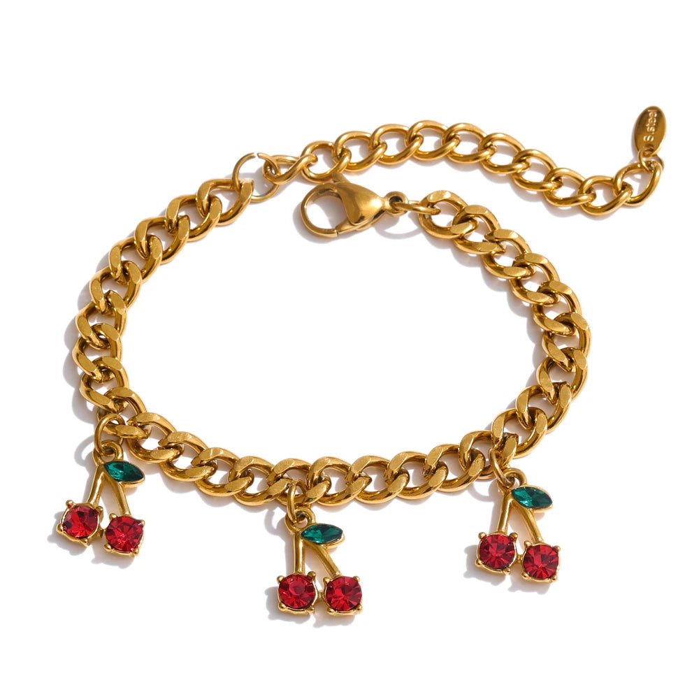 colar cereja gota corrente colar pulseira pulseira 18k banhado a ouro jóias delicadas