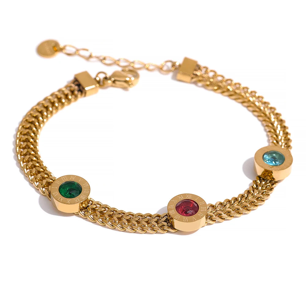 Pulseira Cubana Zircônia Cúbica Colorida