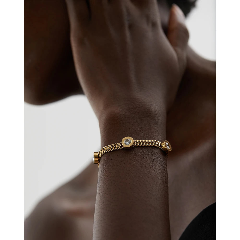  cor dourada corrente cubana cz pulseira feminina na moda jóias clássicas