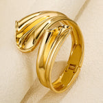 pulseira geométrica larga de metal liso brilhante, pulseira boho, textura de metal, banhado a ouro 18k, joias à prova d'água, decoração de presente