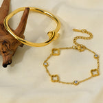 2 peças elegante pulseira de trevo de aço inoxidável e conjunto de pulseira de zircônia para acessórios ou presentes diários femininos