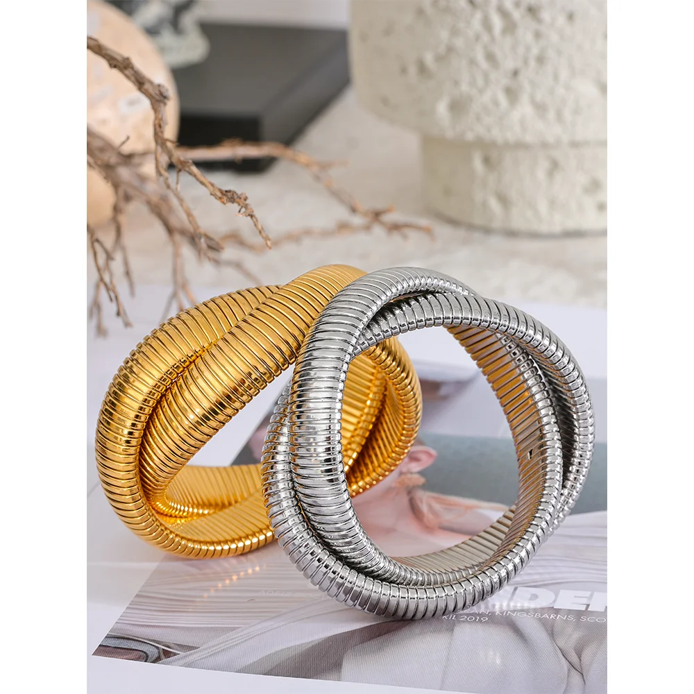 Pulseira de metal, aço inoxidável 316l, à prova d'água, ouro 18k, textura banhada a pvd, joias