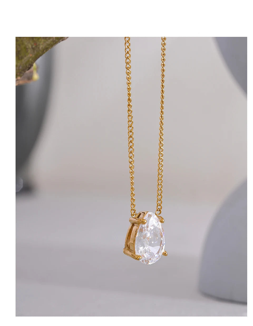 Yhpup delicado brilhante zircônia cúbica aço inoxidável gota de água pingente colar brincos à prova dwaterproof água jóias chique festa presente