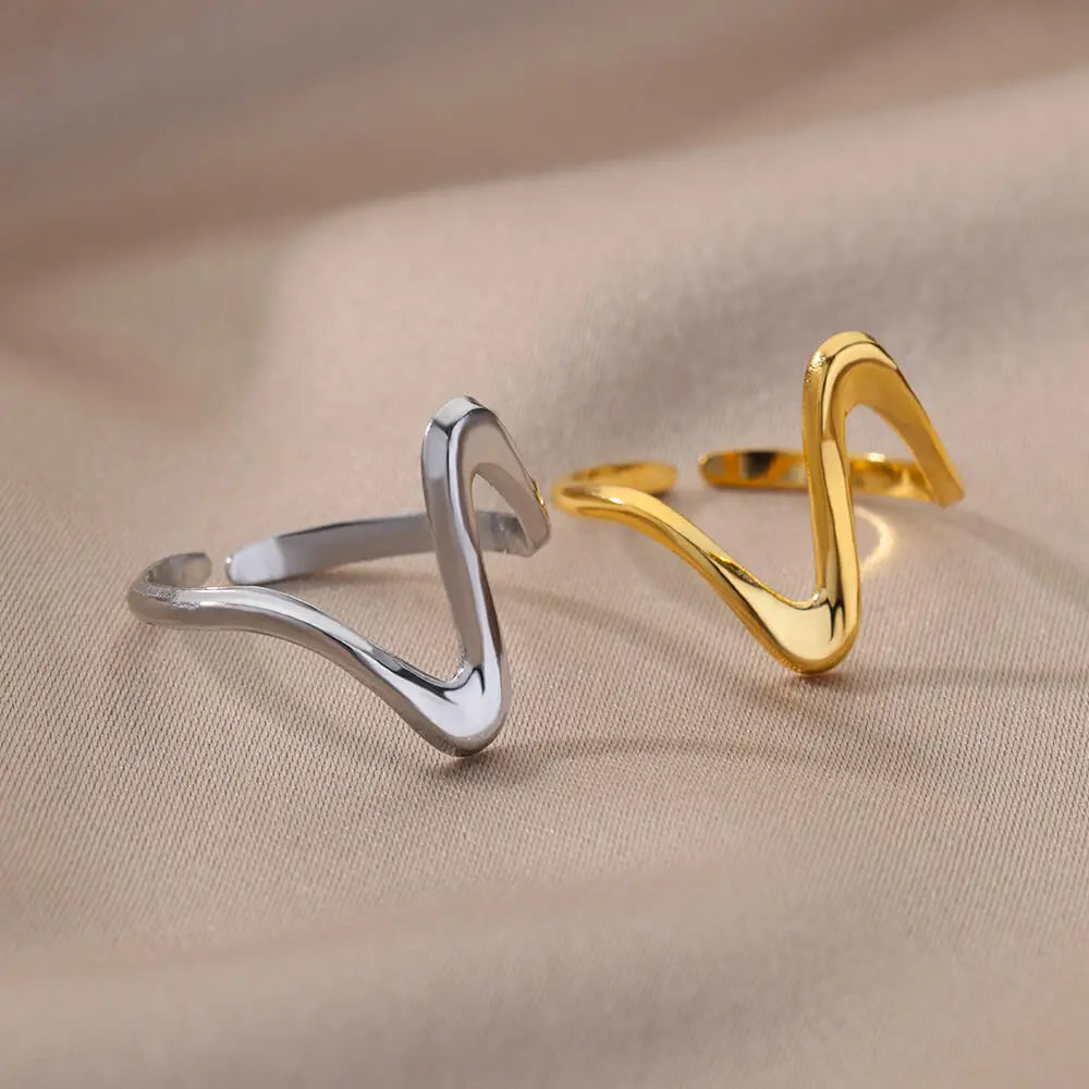 Anéis de onda geométrica vintage dourado