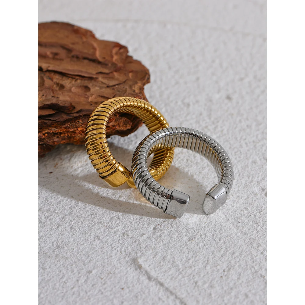 Anel minimalista 18k pvd banhado em ouro clássico