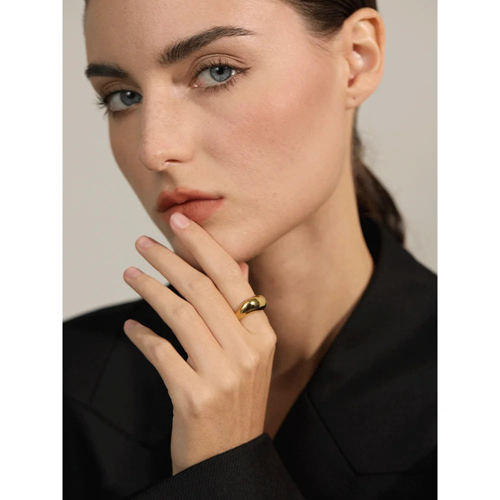 Anel minimalista suave aço inoxidável metal geométrico anel de dedo à prova água 18k pvd banhado joias exclusivas