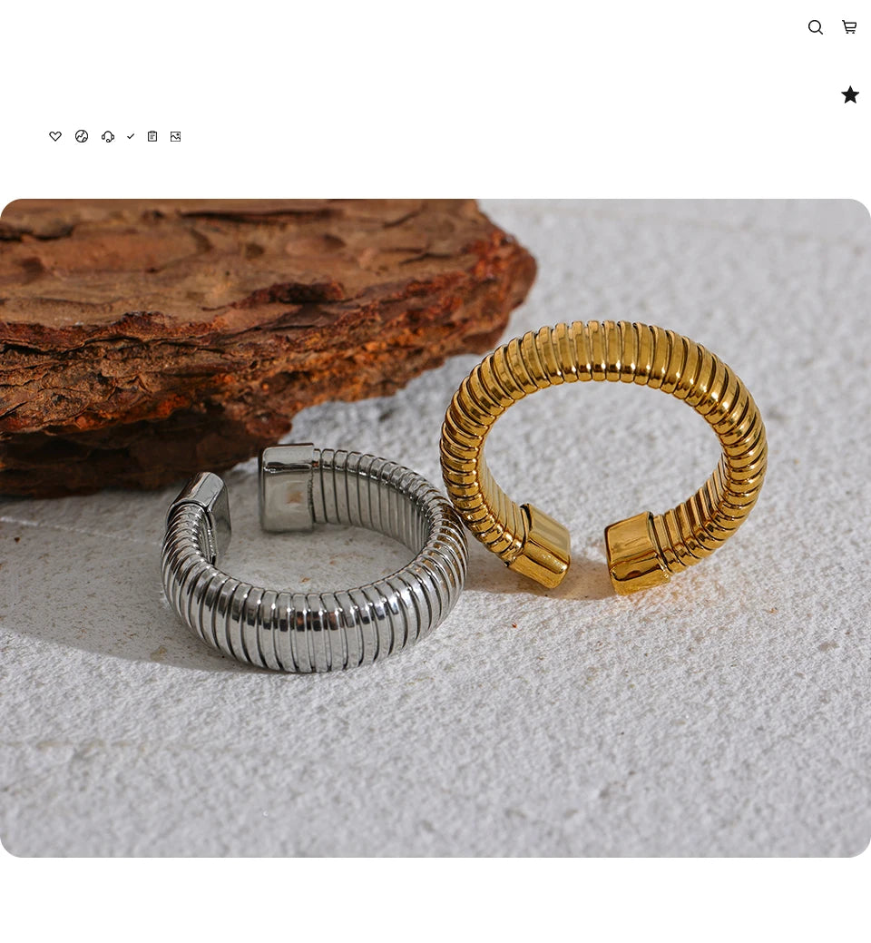 Yhpup moda aço inoxidável redondo elástico aberto anel minimalista 18k pvd banhado metal clássico textura jóias anillo bijoux