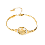 Joias pulseiras douradas com símbolos de amor e proteção