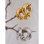 Brincos redondos grossos em forma de C de aço inoxidável, joias incomuns, textura de metal à prova d'água, acessórios atraentes para mulheres, presente