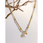 colar de pérolas de aço inoxidável contas redondas corrente pingente colar para mulheres ouro prata cor jóias 