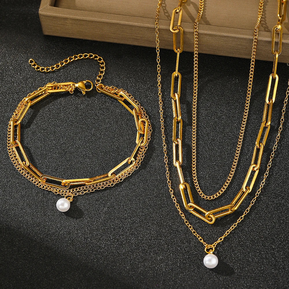 Conjunto de Joias Pérola e Corrente